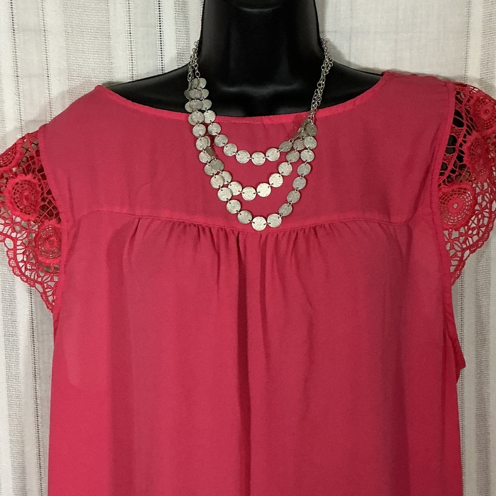 Torrid Hot Pink Lace Sleeve Blouse Plus Size 2 Feminine Boho - Picture 5 of 6